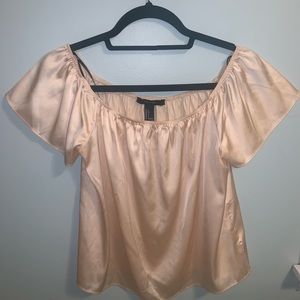 Off the shoulder, light pink top
